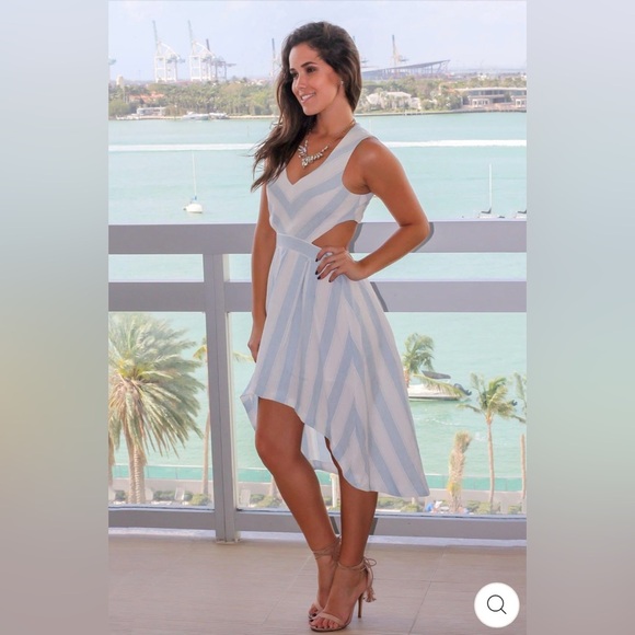 THE CLOTHING COMPANY BLUE AND WHITE STRIPED HIGH LOW DRESS - Picture 2 of 13